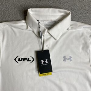 Under Armour Shirt Mens Small White UFL Football Logo Playoff Polo Active NWT
